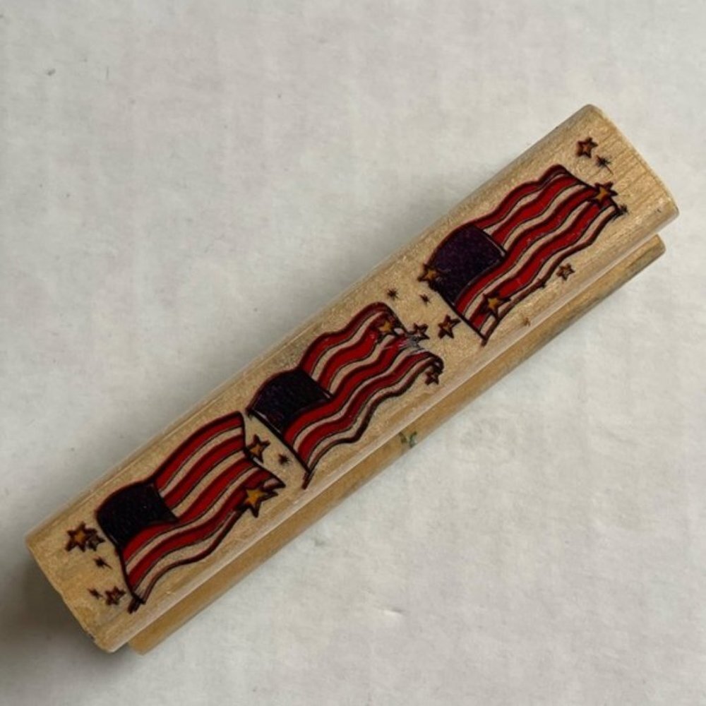 Patriotic Flags 4th of July Wooden Rubber Stamp Scrapbooking Arts Holiday Gift